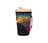 Manicotto riutilizzabile per caffè ghiacciato con manico, in neoprene, motivo gatto rosa rossa, isolante, per pittura a olio, portabicchieri per bevande fredde, 453,6 - 510,3 g