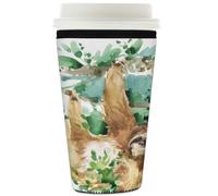 Manicotto riutilizzabile per tazze da caffè ghiacciato ad acquerello stampa bradipo isolante in neoprene per bevande fredde supporto per tazze da 907,2 g