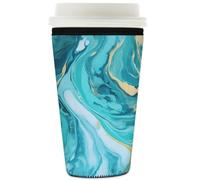 Manicotto riutilizzabile per tazze da caffè ghiacciato astratto verde acqua e blu stampa marmo isolante manica in neoprene per bevande fredde supporto per tazze da 907,2 g