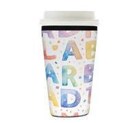 Manicotto riutilizzabile per tazze da caffè ghiacciato, con lettere colorate, isolante, in neoprene, per bevande fredde, istruzione, alfabeti, bevande, supporto per tazze da 623,7-680,4 g
