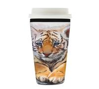 Manicotto riutilizzabile per tazze da caffè ghiacciato, con stampa di tigre, isolante, in neoprene, per bevande fredde, supporto per tazze da 623,7-680,4 g