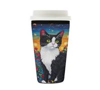 Manicotto riutilizzabile per tazze da caffè ghiacciato gatto rosa rossa isolante in neoprene manica per bevande fredde gatto pittura a olio bevande supporto per tazze da 473-510 ml