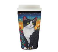 Manicotto riutilizzabile per tazze da caffè ghiacciato gatto rosa rossa isolante in neoprene manica per bevande fredde gatto pittura a olio bevande supporto per tazze da 623,7-680,4 g