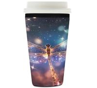 Manicotto riutilizzabile per tazze da caffè ghiacciato glitterato con libellula volante isolante in neoprene per bevande fredde supporto per tazze da 907,2 g