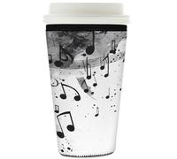 Manicotto riutilizzabile per tazze da caffè ghiacciato, in neoprene con note musicali in bianco e nero, per bevande fredde, adatto per tazze da 907,2 g