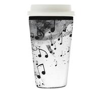 Manicotto riutilizzabile per tazze da caffè ghiacciato, in neoprene con note musicali in bianco e nero, per bevande fredde, adatto per tazze da 760 a 793,8 g