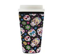 Manicotto riutilizzabile per tazze da caffè ghiacciato, isolante in neoprene per bevande fredde con teschio del giorno dei morti, supporto per bevande da 623,7-680,4 g