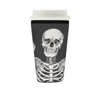 Manicotto riutilizzabile per tazze da caffè ghiacciato, motivo teschio del giorno dei morti, isolante, in neoprene, per bevande fredde e bevande, adatto per tazze da 473-510 ml