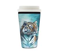 Manicotto riutilizzabile per tazze da caffè ghiacciato, motivo tigre galassia, isolante, in neoprene, per bevande fredde, supporto per tazze da 470-510 ml