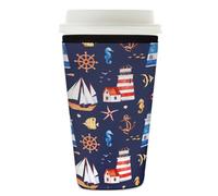 Manicotto riutilizzabile per tazze da caffè ghiacciato, simpatico faro e fuochi d'artificio, in neoprene, per bevande fredde, supporto per tazze da 760 a 793,8 g