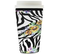 Manicotto riutilizzabile per tazze da caffè ghiacciato, stampa zebrata, girasole, isolante, in neoprene, per bevande fredde, supporto per tazze da 907,2 g