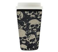 Manicotto riutilizzabile per tazze da caffè ghiacciato vintage con teschio isolante in neoprene per bevande fredde giorno dei morti teschio porta bevande per tazze da 760 - 793,8 g