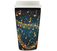 Manicotto riutilizzabile per tazze di caffè ghiacciato astratto, isolante, in neoprene, per bevande fredde, note musicali, bevande, supporto per tazze da 907 g