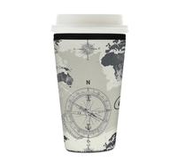 Manicotto riutilizzabile per tazze di caffè ghiacciato, bussola con mappa del mondo, isolante, in neoprene, per bevande fredde, supporto per tazze da 623,7-680,4 g