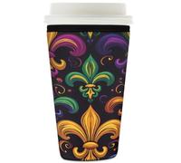Manicotto riutilizzabile per tazze di caffè ghiacciato colorato Mardi Gras Fleur De Lis isolante in neoprene manica per bevande fredde modello astratto porta bevande adatto a tazze da 907,2 g