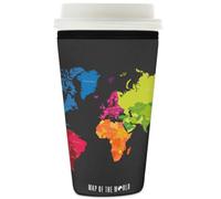Manicotto riutilizzabile per tazze di caffè ghiacciato con mappa del mondo, isolante, in neoprene, per bevande fredde, supporto per tazze da 907,2 g