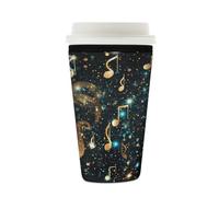 Manicotto riutilizzabile per tazze di caffè ghiacciato dorato note musicali isolanti in neoprene per bevande fredde motivo musicale astratto porta bevande per tazze da 473-510 ml