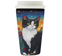 Manicotto riutilizzabile per tazze di caffè ghiacciato gatto rosa rossa isolante manica in neoprene per bevande fredde gatto pittura a olio bevande supporto per tazze da 907,2 g