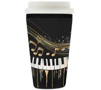 Manicotto riutilizzabile per tazze di caffè ghiacciato, isolamento a tema musicale, in neoprene, per bevande fredde, tastiera pianoforte, note musicali, bevande, supporto per tazze da 907,2 g
