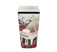 Manicotto riutilizzabile per tazze di caffè ghiacciato, isolante, in neoprene, per bevande fredde, per pianoforte bianco, per bevande musicali da 473,6-510,3 g