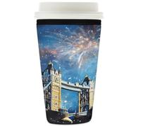 Manicotto riutilizzabile per tazze di caffè ghiacciato Londra Fireworks Landscape Isolatore in neoprene per bevande fredde Supporto per tazze da 907,2 g
