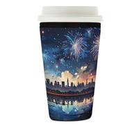 Manicotto riutilizzabile per tazze di caffè ghiacciato Londra paesaggio fuochi d'artificio isolante in neoprene per bevande fredde supporto per tazze da 760 - 793,8 g