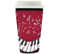 Manicotto riutilizzabile per tazze di caffè ghiacciato, per pianoforte, chiavi, note musicali, isolante, in neoprene, per bevande fredde, adatto per tazze da 907,2 g