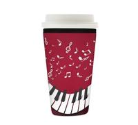 Manicotto riutilizzabile per tazze di caffè ghiacciato, per pianoforte, chiavi, note musicali, isolante, in neoprene, per bevande fredde, adatto per tazze da 470 a 510 ml