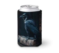 Manicotto termico per lattine di birra, corvo su una pila di libri, copertura scura per lattine di birra, morbido supporto isolante per bevande, per feste, spiaggia, eventi a casa