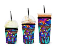 Manicotto termico riutilizzabile in neoprene per tazze con motivo a funghi magici, motivo Tie Dye Trippy, tazze universali per bevande calde e fredde, manicotto lavabile in neoprene per caffè