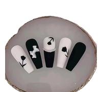 Manicure che migliora il temperamento, foto del prodotto finito di nicchia for manicure con fiocco for ragazza speziata scura e semplice con unghie rimovibili.(XS)