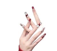 Manicure che migliora il temperamento, medicazione for unghie, fiore retrò, colore rosso, prodotto finito, amore, nuova nail art media e lunga, bianca e pura a mano.(L)