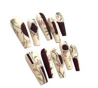 Manicure che migliora il temperamento, nuova armatura smerigliata dipinta a mano in inverno, toppa for unghie retrò in stile cinese, forma della mano modificata bianca a forma di T.(M)