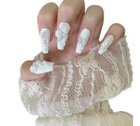 Manicure che migliora il temperamento, unghie da indossare a mano, matrimonio puro europeo e americano, lunga camelia bianca, manicure staccabile, perle for unghie.(L)