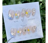 Manicure con diamanti a forma di cuore piccolo fiore trasparente e colorato dipinto a mano, con unghie finte da 10 pezzi (Color : XS)