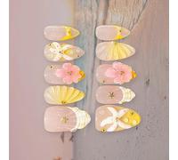 Manicure da casa con linguette adesive e inclusa, punte finte a forma mandorla con dettagli french lucidi e texture floreale a strati Punte manicure indossabili Linguette adesive Set Nude