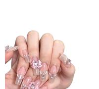 Manicure for temperamento, toppa for unghie da ragazza candyman con fiocco bianco fatta a mano che indossa un'unghia finita.(M)