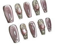 Manicure temperamento, pietre preziose rosa fatte a mano che indossano manicure Joker unghie sbiancanti staccabili.(S)
