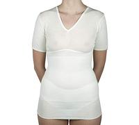 MANIFATTURA BERNINA Form 3020, Maglietta Intima a Maniche Corte, Scollo a V, in Lana, Cotone, con Cintura Lombare Integrata da Donna, Bianco, L