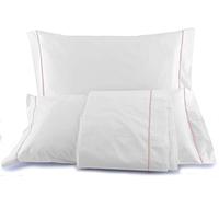 Manifattura Tessile Lenzuola Cotone Egiziano Percalle Bianco con Bacchetta Ricamata - Rosa Chiaro, 90x200 Singolo Maxi