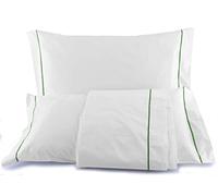 Manifattura Tessile Lenzuola Cotone Egiziano Percalle Bianco con Bacchetta Ricamata - Verde, 90x200 Singolo Maxi