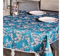 Manifattura Tessile Tovaglia Antimacchia Cotone Resinato Liquidproof per Uso Interno ed Esterno - Turchese, Rotondo x6 140