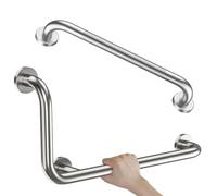 Maniglia a L in nichel spazzolato 30 x 61 cm + maniglia zigrinata per doccia 50 cm, barra di sicurezza Zepolu in acciaio inox per WC a 90 gradi, barra di supporto per bilanciamento angolato, corrimano