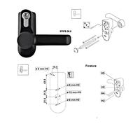 maniglia cilindro CISA 07078 - 38 nera per maniglione antipanico serie FAST