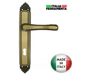 MANIGLIA CREMONESE GIGLIO COMPLETA Q8 ,PORTA IN LEGNO, OTTONE BRONZATO ANT/POST