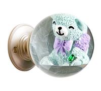Maniglia decorativa per porta con orsetto blu trasparente | Figura in resina e base rotonda effetto metallo per camera da letto, stanza o armadio
