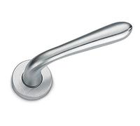 Maniglia Derby in Metallo per Porta Interna, Made in Italy, con Rosetta e Bocchetta tonde, Cromo Satinato. Quadro 8mm.