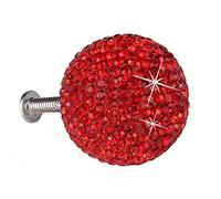 Maniglia for porta, maniglie, pomelli for porte in cristallo, pomelli for armadietti, pomelli for porte a forma di sfera con strass glitterati con viti for maniglie for cassetti (4 pezzi, rosso) ( Col