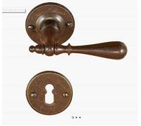 Maniglia in ferro antichizzato"MADE IN ITALY" colore ruggine completa di bocchetta e rosetta foro normale per porte interne quadro maniglia mm.8