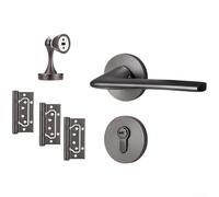 Maniglia magnetica silenziosa in alluminio spaziale, moderna serratura interna grigia spazzolata con chiusura automatica per porte in legno per camera da letto, bagno, soggiorno, 130 mm (D)